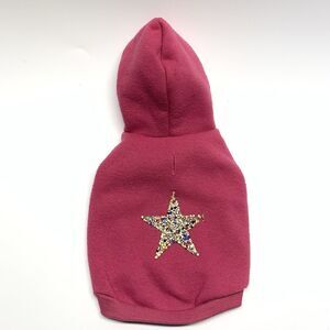 Top Paw Dog Hoodie Female XS Pink Rhinestone Star Jersey Fleece Hook Loop